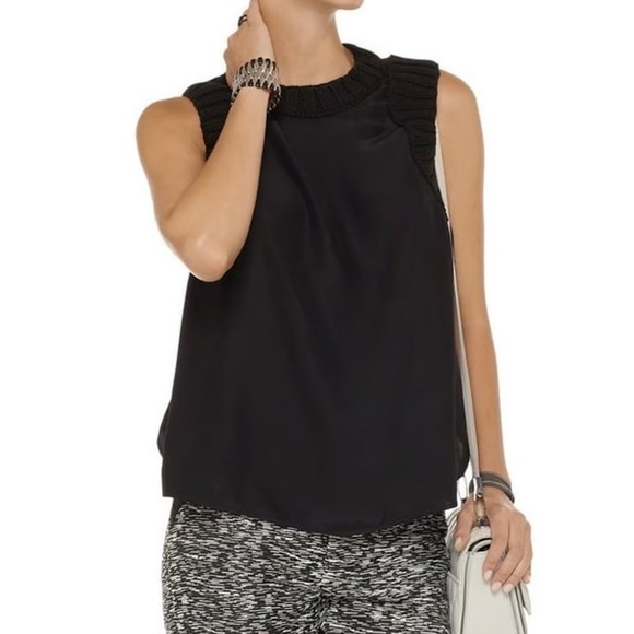 Elizabeth and James Crochet Trim Sleeveless Black Silk Blouse Top Sz S NWT $325 - Picture 1 of 10